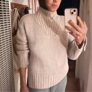 White + Warren cashmere, silk, wool blend oatmeal loose knit sweater